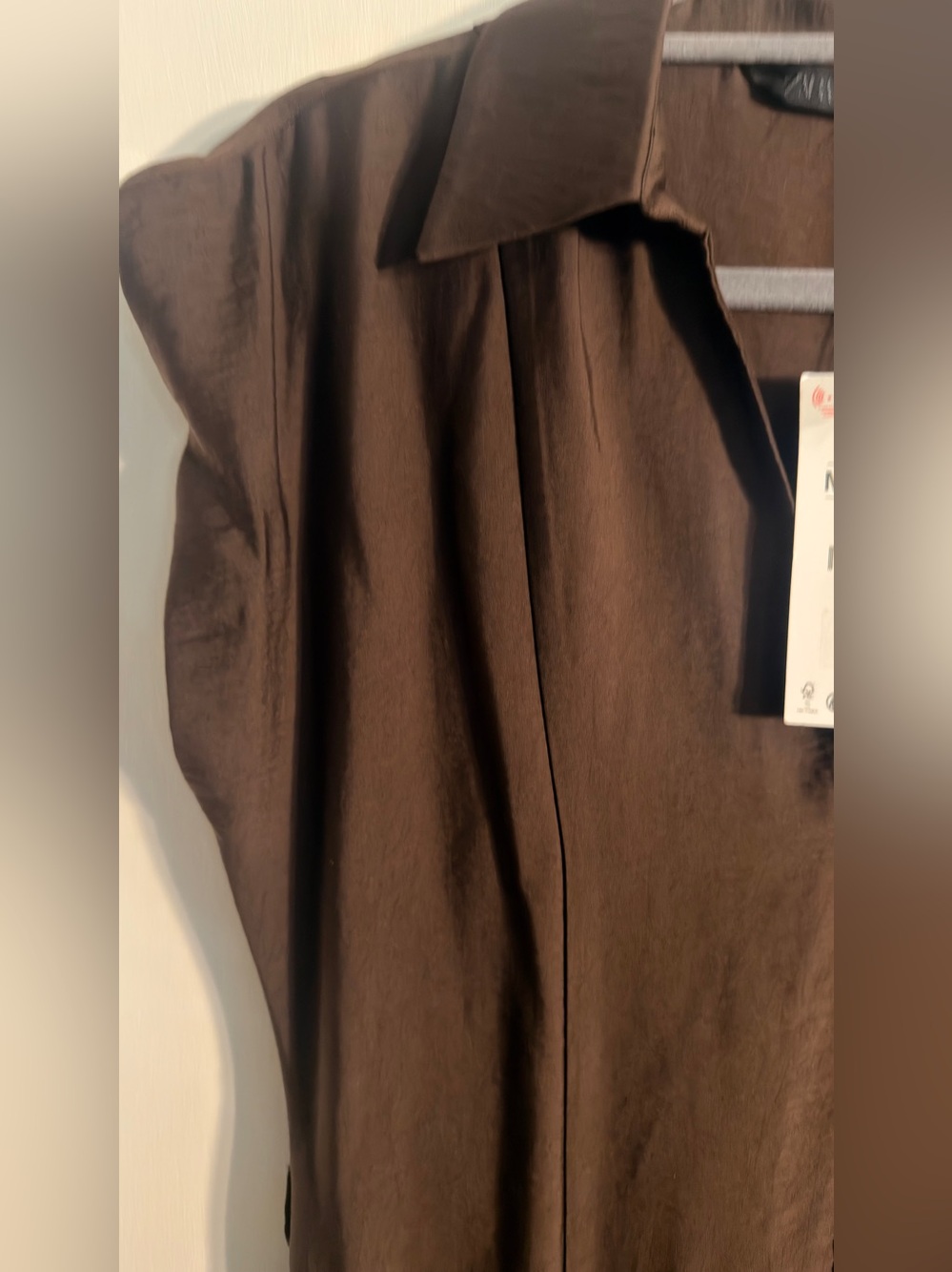 Zara Brown Cap-Sleeve Midi Shirt Dress NWT (small flaw pic 6) - Picture 4 of 8